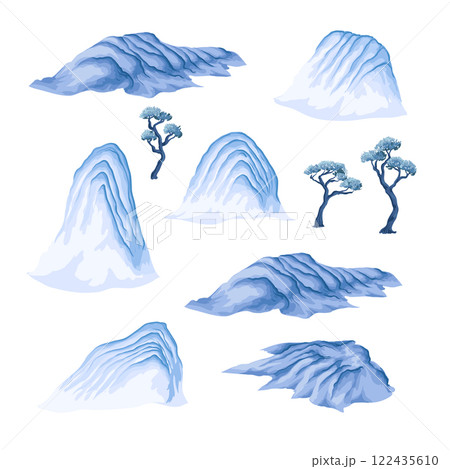 Watercolour Chinese mountains isolated. Vector. 122435610