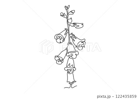 Continuous one line drawing beauty fresh foxglove for garden logo. Decorative digitalis purpurea flower concept for home wall decoration poster art. Single line draw design vector graphic illustration 122435859