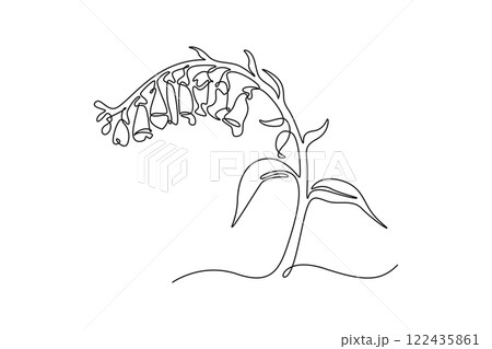 Continuous one line drawing of beauty fresh digitalis purpurea for home art wall decor poster print. Decorative foxglove flower greeting card frame. Single line draw design vector graphic illustration 122435861