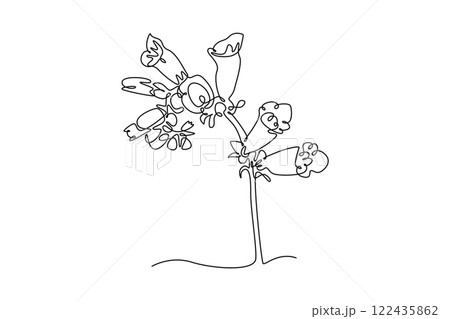 Continuous one line drawing beauty fresh digitalis purpurea for home art wall decor poster print. Decorative foxglove flower concept greeting card. Single line draw design vector graphic illustration 122435862
