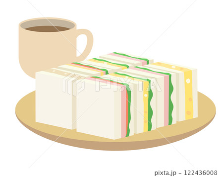 コーヒーとサンドイッチの軽食のイラスト 122436008