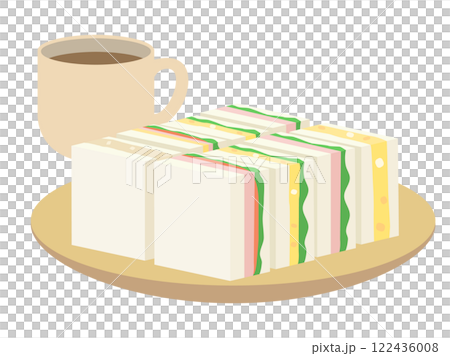 コーヒーとサンドイッチの軽食のイラスト 122436008