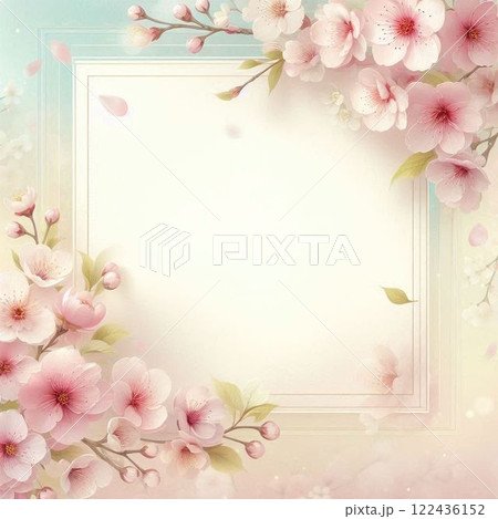 満開の桜の花のフレーム、白い背景 122436152