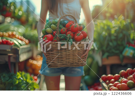 young woman shopping at the market. Farmer market concept 122436606