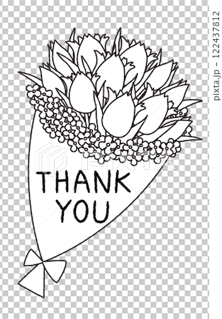 Thank you card with a bouquet of tulips, monochrome 122437812
