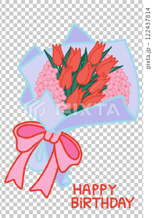 Happy birthday card with hand drawn illustration of bouquet 122437814
