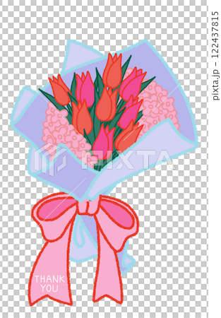ありがとうのメッセージ付きチューリップの花束 122437815