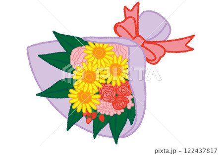 夏の花束の手描きイラストのカード 122437817