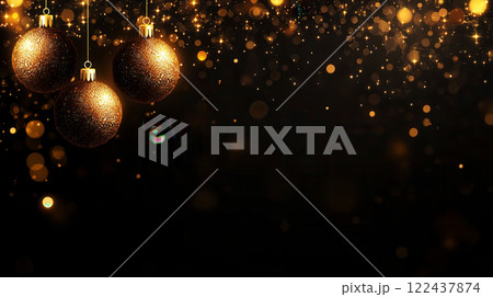 Sparkling Golden Christmas Ornaments with Bokeh and Glitter Effect Sparkling Golden Christmas Ornaments with Bokeh and Glitter Effect 122437874
