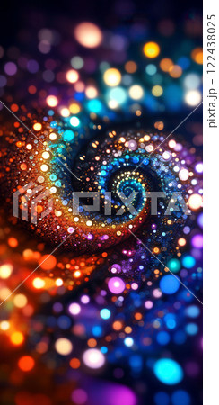 Colorful abstract spiral design with luminous circles and light trails 122438025
