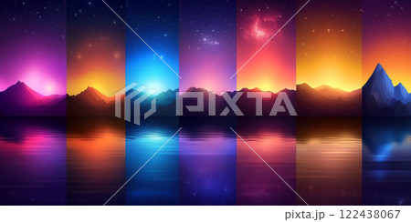 Colorful Gradient Mountain Landscape with Reflection in Water Colorful Gradient Mountain Landscape with Reflection in Water 122438067