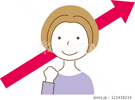 ガッツポーズをする女性と上向き矢印 122438214