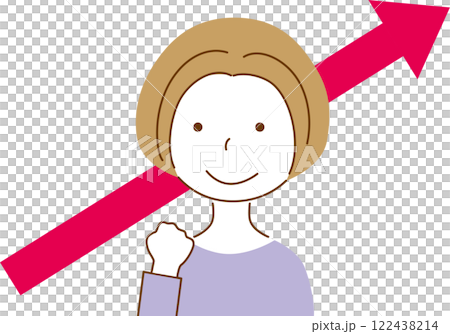 ガッツポーズをする女性と上向き矢印 122438214