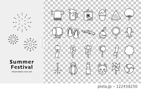 Summer festival item illustration set variation icon line drawing simple vector decoration black and white Summer festival item illustration set variation icon line drawing simple vector decoration black and white 122438250