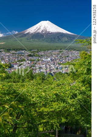 《山梨県》初夏大冠雪の富士山・新緑の新倉山浅間公園 122438258