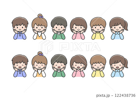 頬杖をつく子どもたち6人 122438736