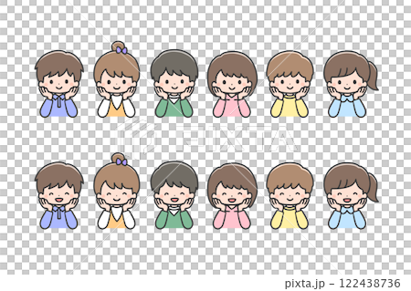 頬杖をつく子どもたち6人 122438736