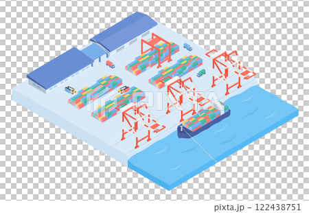 港のコンテナターミナルのアイソメトリックイラスト 122438751