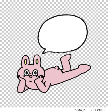 頬杖をついて寝転ぶゆかいなウサギと吹き出し 122439035