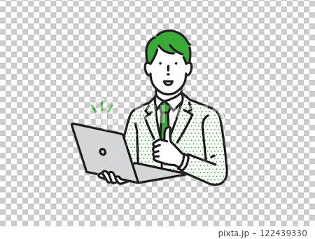 Businessman with a laptop doing a good sign 122439330