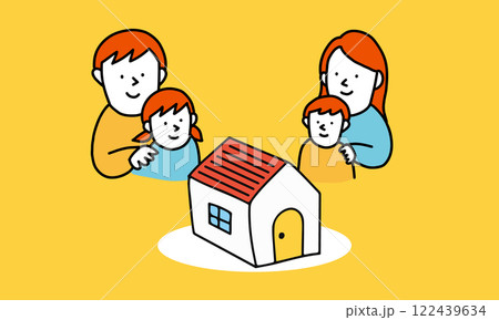 マイホームが欲しい子育て世代　4人家族のイメージイラスト 122439634