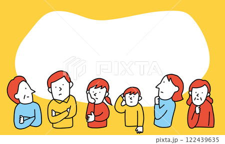 悩む・考える3世代家族のタイトル用フレーム 122439635