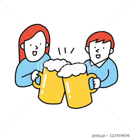 ビールジョッキで乾杯する人々のイメージイラスト 122439636