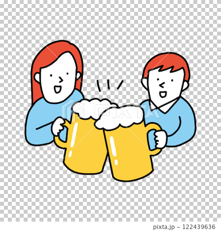 ビールジョッキで乾杯する人々のイメージイラスト 122439636