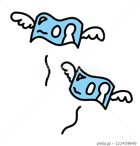 羽が生えて飛んでいくお金のイラストアイコン　出費・無駄遣いのイメージイラスト 122439640