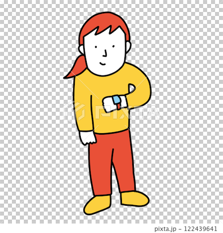 Illustration of a woman looking at a smartwatch 122439641