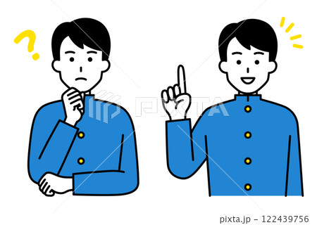 アイデアを考える/ひらめく男子学生　セット 122439756