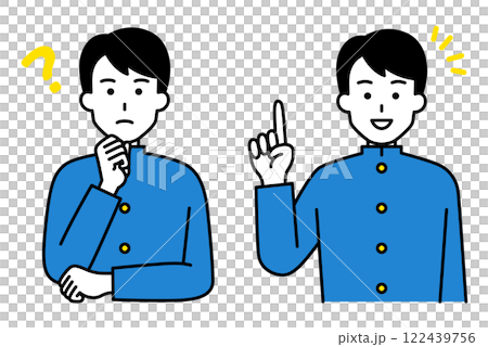 アイデアを考える/ひらめく男子学生　セット 122439756