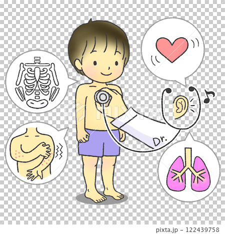 学校の定期健康診断で内科検診を受けている子供のイラスト 学校の定期健康診断で内科検診を受けている子供のイラスト 122439758