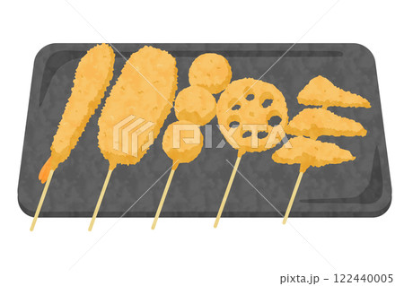 お皿にのった串カツセットのベクターイラスト 122440005