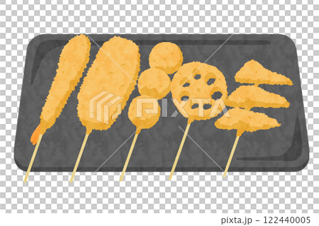 盤子上的一組炸串的向量插圖 122440005