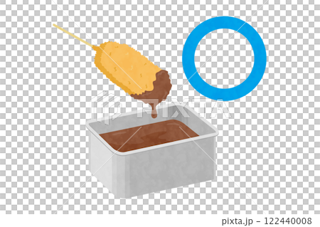 ソースに漬けた串カツと丸印のベクターイラスト 122440008