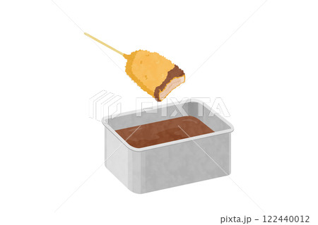 串カツのソース二度漬け禁止のベクターイラスト 122440012