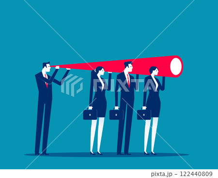 Business leader with binocular. Business teamwork vector flat style Business leader with binocular. Business teamwork vector flat style 122440809