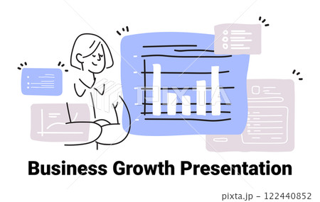 Business growth presentation concept with charts and person in minimalist sketch style for website design Business growth presentation concept with charts and person in minimalist sketch style for website design 122440852