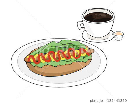 ホットドッグとホットコーヒーのセット（背景透過） 122441220