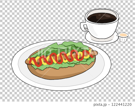 ホットドッグとホットコーヒーのセット（背景透過） 122441220