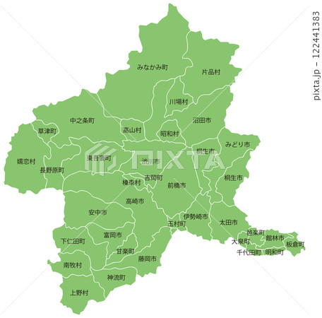 分割できる群馬県地図　市町村名あり 122441383
