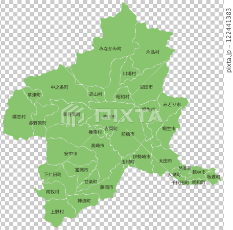 Dividable map of Gunma prefecture with city and town names 122441383