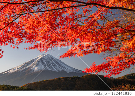 《山梨県》富士山と紅葉・河口湖湖畔の夜明け 《山梨県》富士山と紅葉・河口湖湖畔の夜明け 122441930