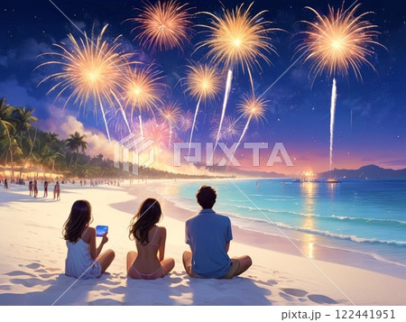 ビーチで花火を見る人々-5 ビーチで花火を見る人々-5 122441951
