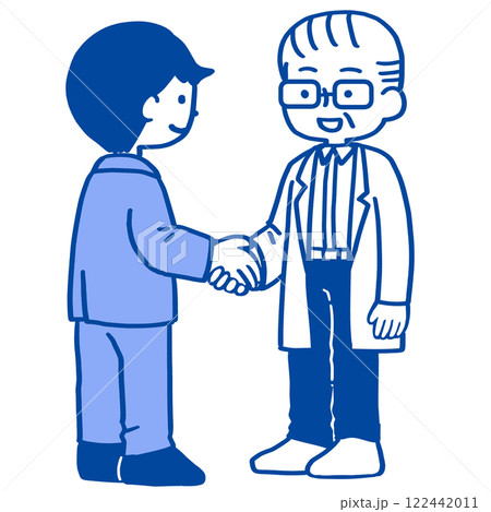 男性と握手をするシニア男性 122442011