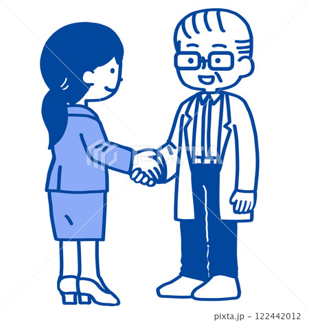 女性と握手をするシニア男性 122442012