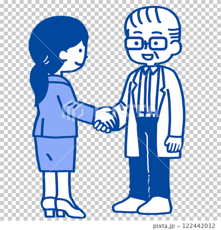 女性と握手をするシニア男性 122442012