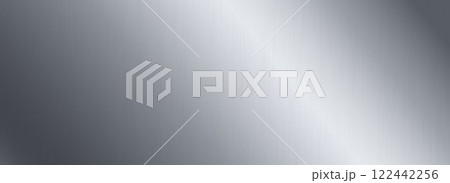 Silver metallic gradient texture. Grey polished metal foil background. Wide shiny titan or aluminum sheet for label, plate, sign, tag. Stainless steel textured material surface. Vector chrome backdrop 122442256