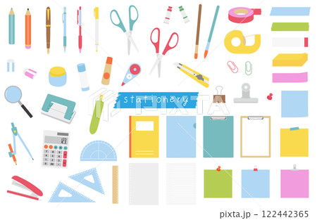 文房具のふちなしイラストセット 122442365